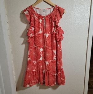 J Crew Floral Babydoll Mini Dress Flutter Sleeve Keyhole Neck sz XS Red Cream